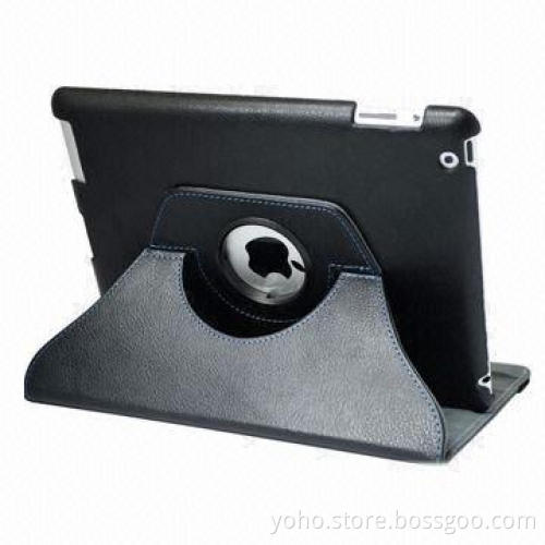 Black Leather Tablet Pouch/PC Case with Rotating Stand, for New iPad
